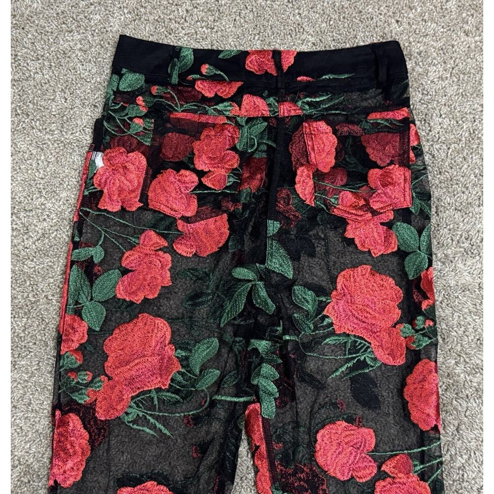 JAGGER & STONE Sheer Red Rose Embroidered Mesh Pants Zip Ankles Floral Size S - Picture 8 of 11
